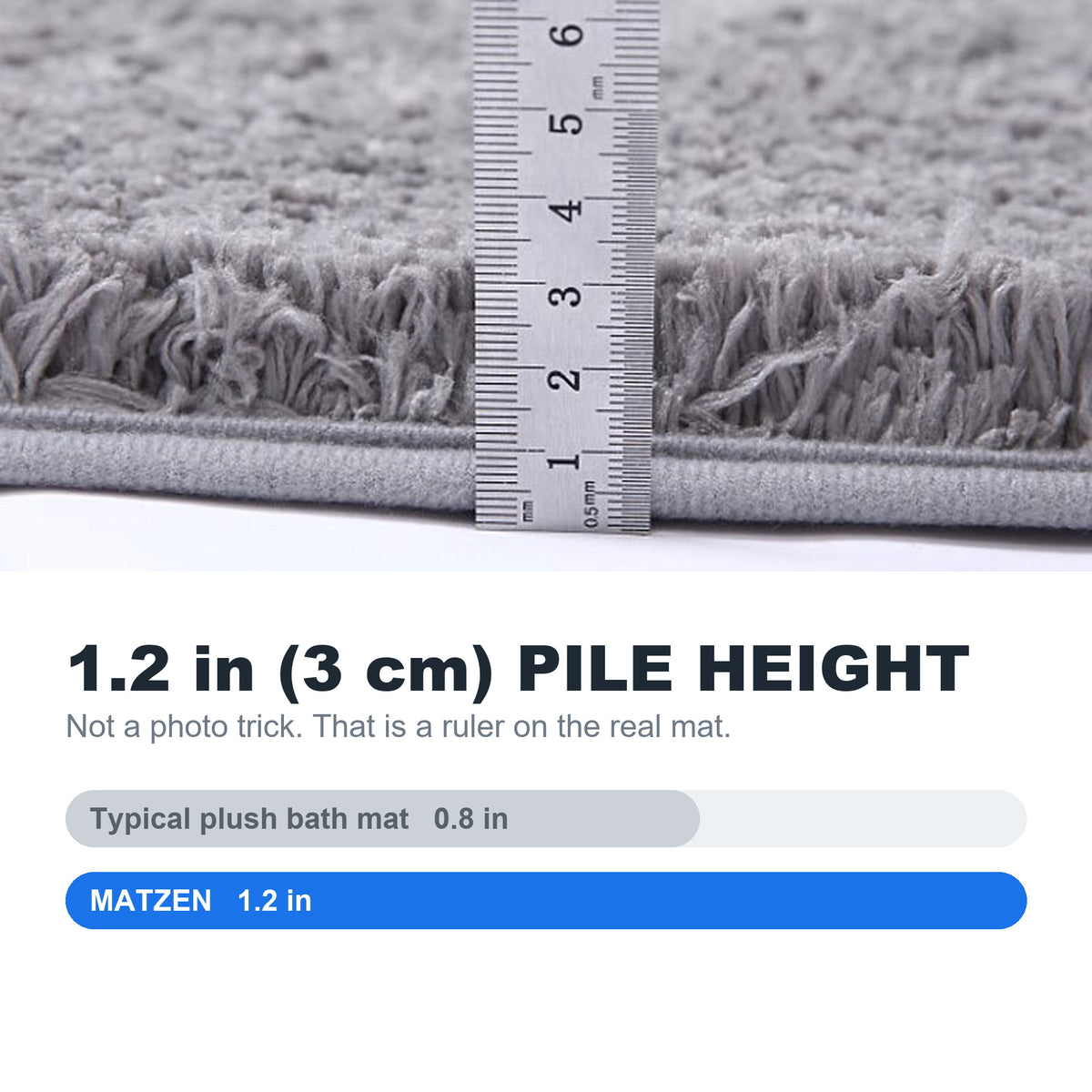 MATZEN Plush Bath Mat — 1.2 in Thick, Absorbent, Non-Slip
