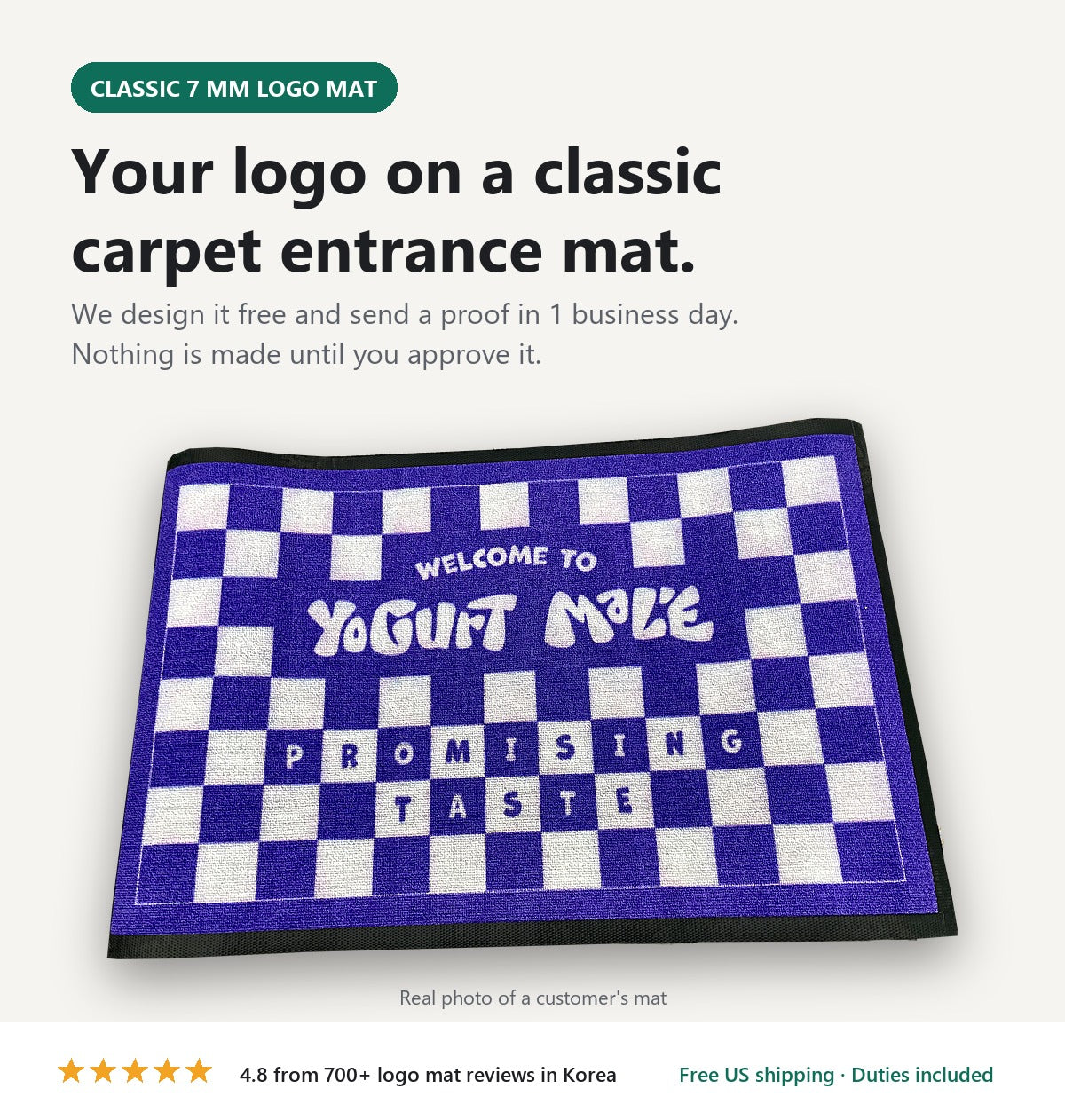 A Classic 7 mm custom logo carpet mat made for a customer, real photo
