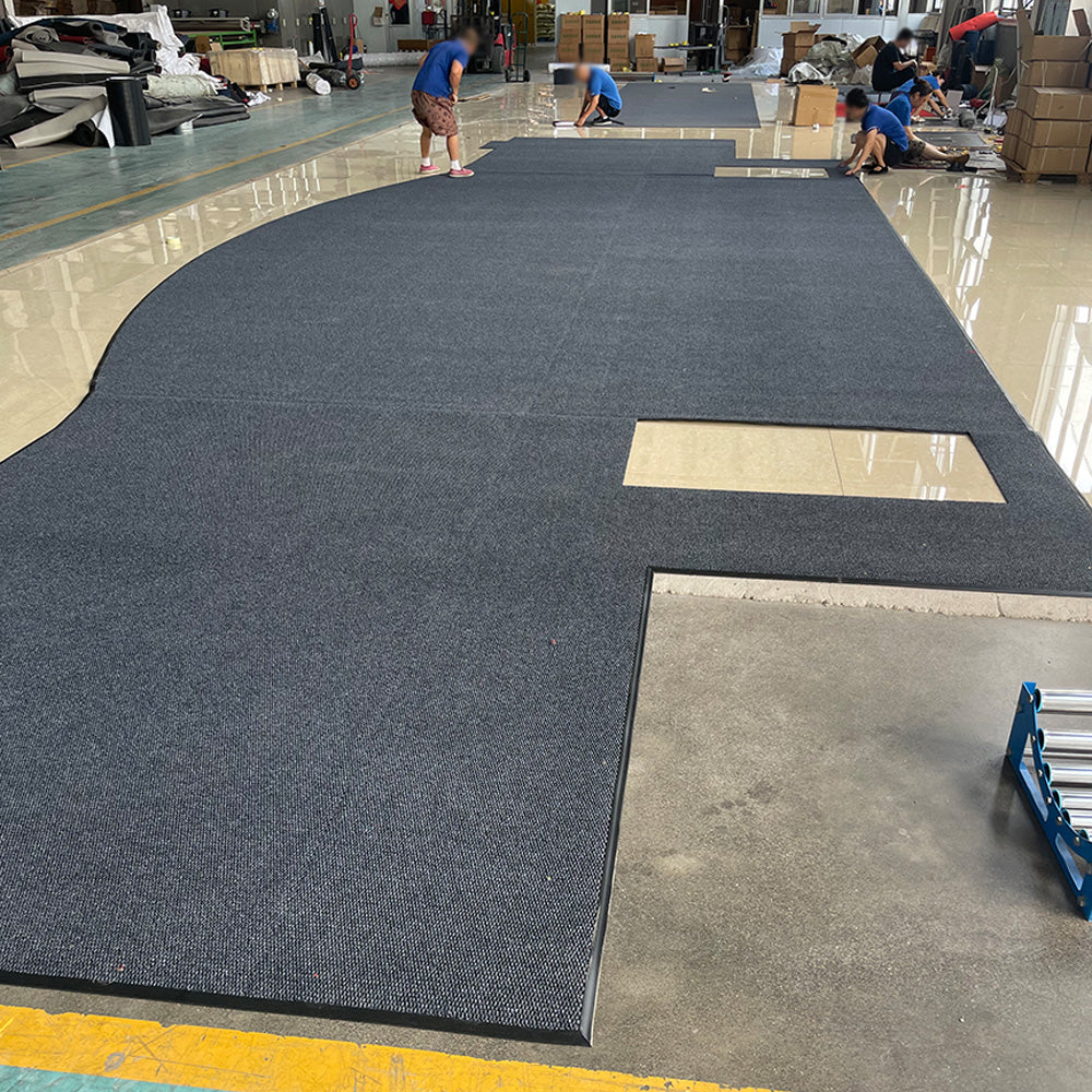 Large custom-shaped Pineapple Weave mat cut to a floor plan